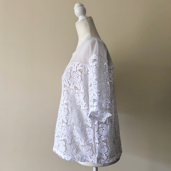 LOFT Floral Lace and Mesh Top in White - Picture 2 of 12